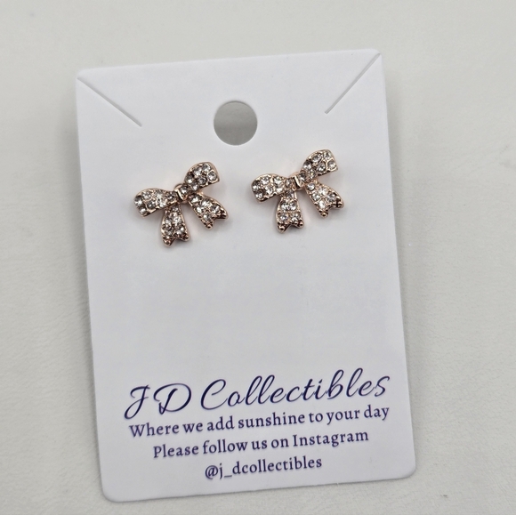 Swarovski Crystal Elements Rose Gold Bow Earrings Prom Bridal Formal - Picture 4 of 6